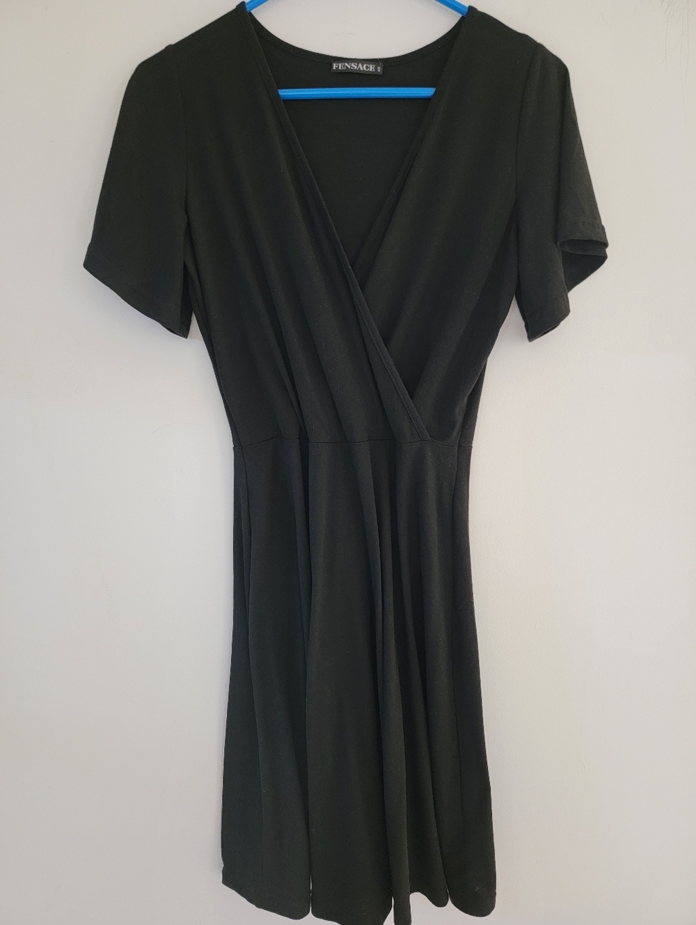 Fensace Black Wrap-Style Short Sleeve Dress